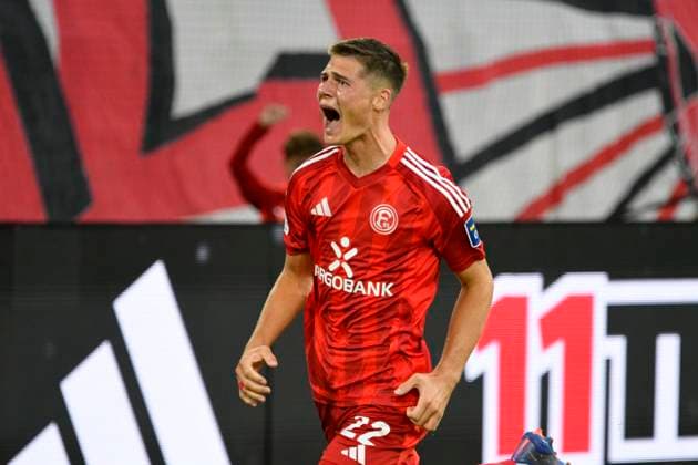Merkur Spielarena Düsseldorf 30 8 2024, 2 Soccer Bundesliga Season 2024 25 4 Matchday, Fortuna Düsseldorf F95 vs Hannover 96 H96 Goalscorer Danny Schmidt F95 cheers after his goal
