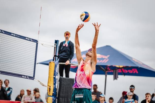 Beach volleyball men Allianz German Beach Tour German Beach Volleyball Championship 2024 30 08 2024 Niklas Held playing Timmendorfer Strand Ahmann Hager Arena Schleswig Holstein Germany