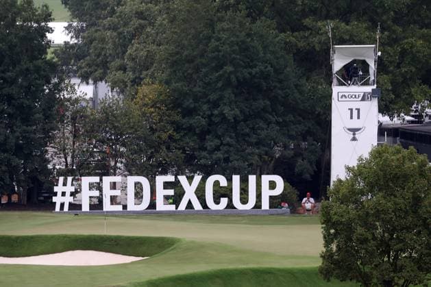 ATLANTA, GA - AUGUST 30: A general view of FedEx Cup signage during the second round of the 2024 FedExCup Playoffs Tour Championship on August 30, 2024 at East Lake Golf Club in Atlanta, Georgia. (Photo by Michael Wade Icon Sportswire) GOLF: AUG 30 PGA, Golf Herren FedExCup Playoffs - TOUR Championship EDITORIAL USE ONLY Icon08302437