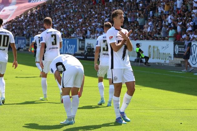 31 08 2024, Football, Men, 2 Bundesliga, Season 2024 2025, SV 07 Elversberg SV Darmstadt 98, Goal celebration to 2 0, Goalscorer Fisnik Asllani SV 07 Elversberg Elversberg Ursapharm Arena an der Kaiserlinde Saarland Germany EN Copyright: xSebastianxBachx
