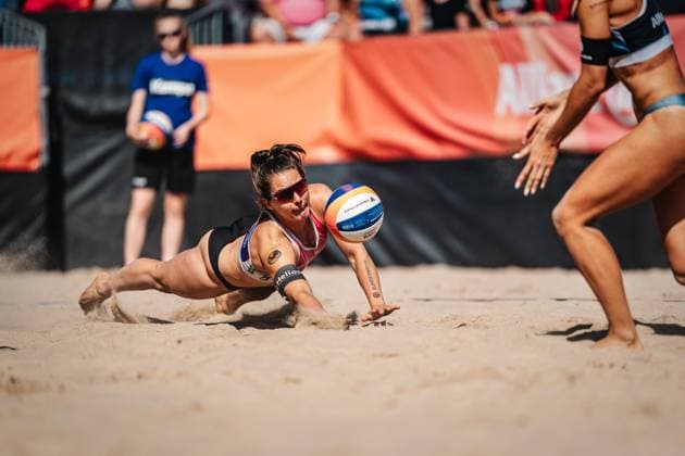 Beach volleyball women Allianz German Beach Tour German Beach Volleyball Championship 2024 31 08 2024 Anna Lena Grüne jumps to the ball Timmendorfer Strand Ahmann Hager Arena Schleswig Holstein Germany