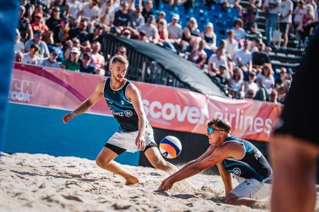 Beach volleyball men Allianz German Beach Tour German Beach Volleyball Championship 2024 31 08 2024 f l Luis Henrichs and Yannik Ahr Timmendorfer Strand Ahmann Hager Arena Schleswig Holstein Germany