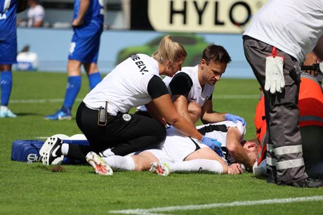 31 08 2024, Football, Men, 2 Bundesliga, Season 2024 2025, SV 07 Elversberg SV Darmstadt 98, Florian Le Joncour SV 07 Elversberg injured Elversberg Ursapharm Arena an der Kaiserlinde Saarland Germany EN Copyright: xSebastianxBachx