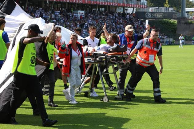 31 08 2024, Football, Men, 2 Bundesliga, Season 2024 2025, SV 07 Elversberg SV Darmstadt 98, Florian Le Joncour SV 07 Elversberg injured Elversberg Ursapharm Arena an der Kaiserlinde Saarland Germany EN Copyright: xSebastianxBachx