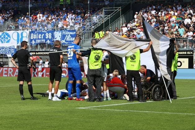 31 08 2024, Football, Men, 2 Bundesliga, Season 2024 2025, SV 07 Elversberg SV Darmstadt 98, Florian Le Joncour SV 07 Elversberg injured Elversberg Ursapharm Arena an der Kaiserlinde Saarland Germany EN Copyright: xSebastianxBachx