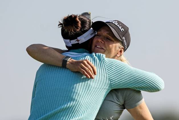 2024 KPMG Women s Irish Open - Pro Am, Carton House, Kildare 31 8 2024 Alessandra Fanali and Ursula Wikstrom share a hug after finishing their round Alessandra Fanali and Ursula Wikstrom share a hug after finishing their round 31 8 2024  Copyright: x INPHO BenxBradyx BB4_4673