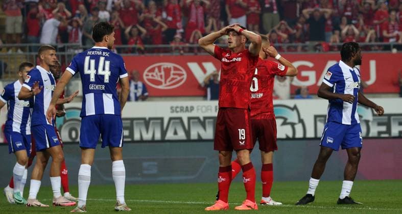 Daniel Hanslik 19, FC Kaiserslautern vergibt torchance 31 08 2024, Football, 2 Bundesliga, FC Kaiserslautern Hertha BSC Berlin, Matchday 4, Season 2024 25, Fritz Walter Stadion, Kaiserslautern, Germany, Photo Michael Deines PROMEDIAFOTO, DFB DFL regulations prohibit any use of photographs as image sequences and or quasi video FC Kaiserslautern Hertha BSC Berlin