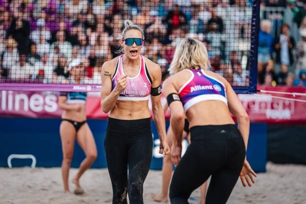 Beach volleyball women Allianz German Beach Tour German Beach Volleyball Championship 2024 31 08 2024 Louisa Lippmann and Laura Ludwig jubel Timmendorfer Strand Ahmann Hager Arena Schleswig Holstein Germany