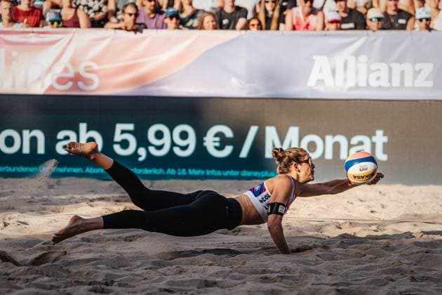Beach volleyball women Allianz German Beach Tour German Beach Volleyball Championship 2024 31 08 2024 Cinja Tillmann jumps to the ball Timmendorfer Strand Ahmann Hager Arena Schleswig Holstein Germany