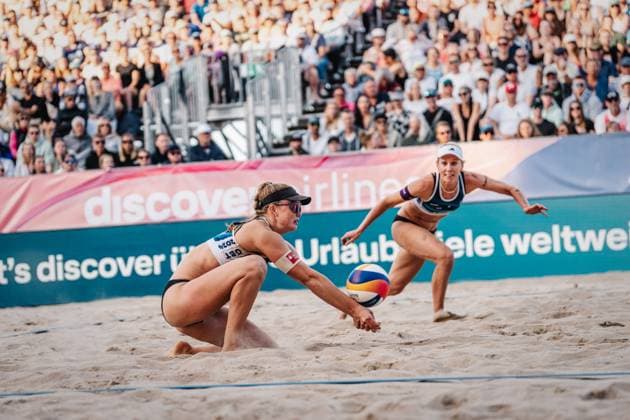 Beach volleyball women Allianz German Beach Tour German Beach Volleyball Championship 2024 31 08 2024 f l Lea Kusnt and Karla Borger Timmendorfer Strand Ahmann Hager Arena Schleswig Holstein Germany
