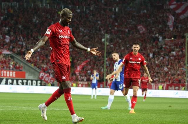 2 1 FCK by Aaron Opoku 17, FC Kaiserslautern 31 08 2024, Football, 2 Bundesliga, FC Kaiserslautern Hertha BSC Berlin, Matchday 4, Season 2024 25, Fritz Walter Stadion, Kaiserslautern, Germany, Photo Michael Deines PROMEDIAFOTO, DFB DFL regulations prohibit any use of photographs as image sequences and or quasi video FC Kaiserslautern Hertha BSC Berlin