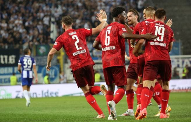 3 3 for FCK by Boris Tomiak 2, FC Kaiserslautern 31 08 2024, Football, 2 Bundesliga, FC Kaiserslautern Hertha BSC Berlin, Matchday 4, Season 2024 25, Fritz Walter Stadion, Kaiserslautern, Germany, zmdz, DFB DFL regulations prohibit any use of photographs as image sequences and or quasi video FC Kaiserslautern Hertha BSC Berlin