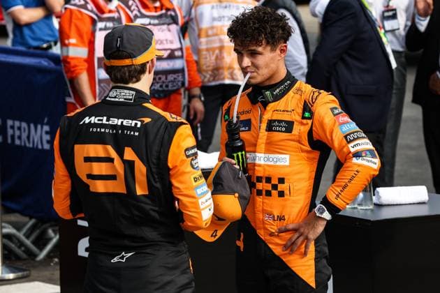 NORRIS Lando (gbr), McLaren F1 Team MCL38, portrait PIASTRI Oscar (aus), McLaren F1 Team MCL38, portrait during the Formula 1 Pirelli Gran Premio d’Italia 2024, Italian Grand Prix 2024, 16th round of the 2024 Formula One World Championship, WM, Weltmeisterschaft from August 30 to September 1, 2024 on the Autodromo Nazionale Monza, in Monza, Italy - F1 - ITALIAN GRAND PRIX 2024 DPPI Panoramic 240831_R16_ITALIA_DP_XB3_9760A