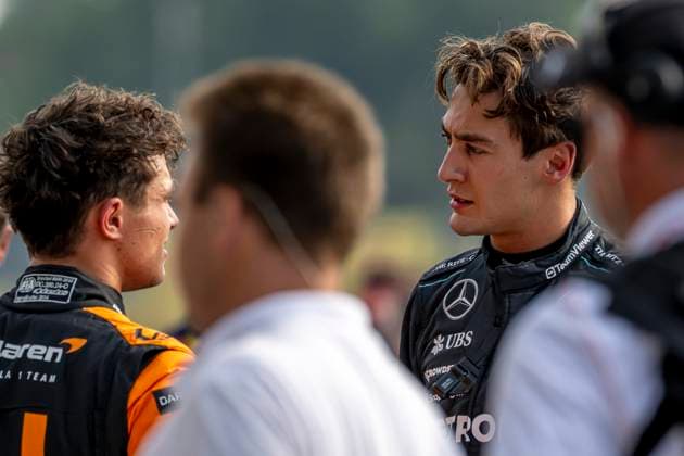 Monza - 31-08-2024, Monza Circuit, Lando Norris and George Russell at the Formula 1 Italy Grand Prix 2024 Saturday Formula 1 Italy Grand Prix 2024 Saturday  x26158484x Copyright: