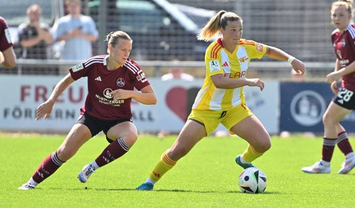01 09 2024 Soccer Season 2024 2025 2 Women Soccer Bundesliga 01 Matchday 1 FC Nürnberg FCN Club Clubfrauen FC Union Berlin FCU SVW Sportfoto Zink xwoxzix Amelie Thöle Thoele 12, 1 FC Nürnberg FCN Dina Sophia Orschmann 11, 1 FC Union Berlin