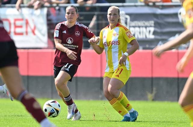01 09 2024 Soccer Season 2024 2025 2 Women Soccer Bundesliga 01 Matchday 1 FC Nürnberg FCN Club Clubfrauen FC Union Berlin FCU SVW Sportfoto Zink xwoxzix Jonna Brengel 17, 1 FC Nürnberg FCN Dina Sophia Orschmann 11, 1 FC Union Berlin