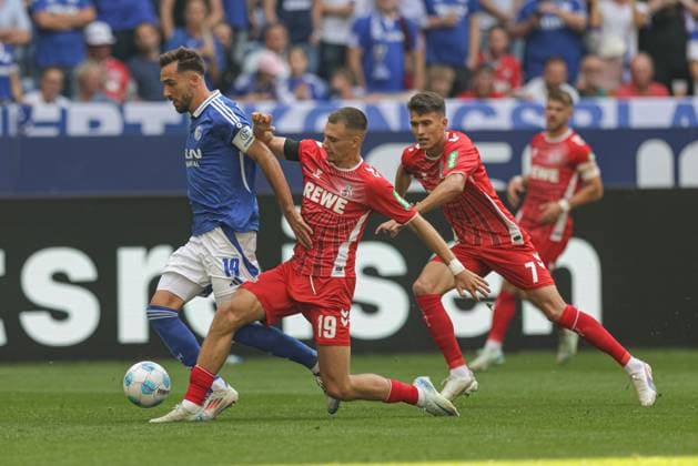 Gelsenkirchen, Germany, 01 09 24 Kenan Karaman FC Schalke 04 and Tim Lemperle 1 FC Koeln battle for the ball during the 2 Bundesliga match between FC Schalke 04 vs 1 FC Koeln at Veltins Arena on September 01, 2024 in Gelsenkirchen, Germany Photo by Stefan Brauer Brauer Fotoagentur Gelsenkirchen, Germany, 01 09 24 Kenan Karaman FC Schalke 04 and Tim Lemperle 1 FC Koeln battle for the ball during the 2 Bundesliga match between FC Schalke 04 vs 1 FC Köln at Veltins Arena on September 1, 2024 in Gelsenkirchen, Germany Photo by Stefan Brauer Brauer Fotoagentur Gelsenkirchen Veltins Arena Germany Copyright: xStefanxBrauer Brauer-Fotoagenturx