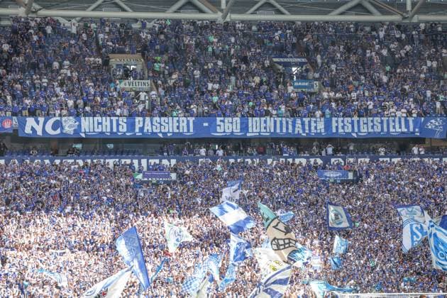 01 09 2024, Football, Season 2024 2025, 2 Bundesliga, Matchday 4, FC Schalke 04 1 FC Köln, FC Schalke 04 fans protest against the police operation in Magdeburg Gelsenkirchen Veltins Arena NRW Germany xRHR PHOTO TRx Copyright: TimxRehbein RHR-FOTOx RHR-FOTO TR