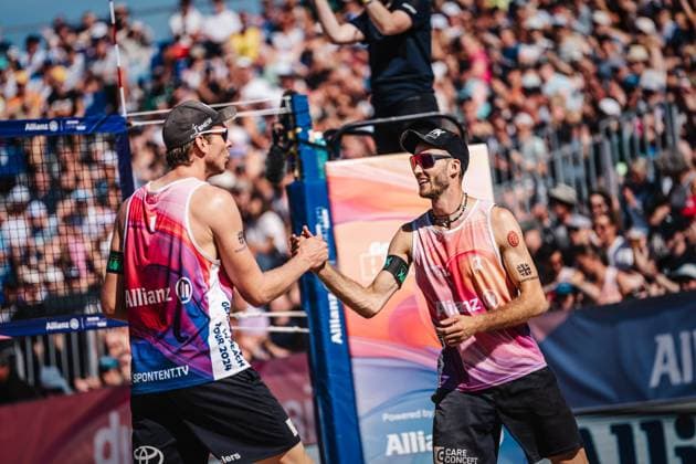 Beach volleyball men Allianz German Beach Tour German Beach Volleyball Championship 2024 01 09 2024 f l Nils Ehlers and Clemens Wickler Timmendorfer Strand Ahmann Hager Arena Schleswig Holstein Germany