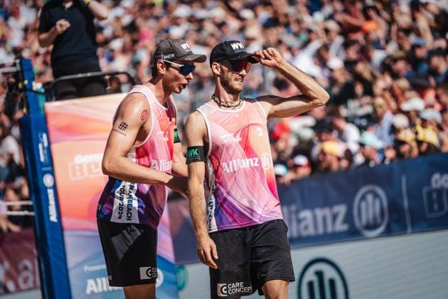 Beach volleyball men Allianz German Beach Tour German Beach Volleyball Championship 2024 01 09 2024 f l Nils Ehlers and Clemens Wickler Timmendorfer Strand Ahmann Hager Arena Schleswig Holstein Germany