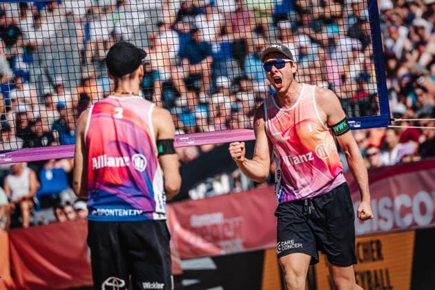 Beach volleyball men Allianz German Beach Tour German Beach Volleyball Championship 2024 01 09 2024 f l Clemens Wickler and Nils Ehlers Timmendorfer Strand Ahmann Hager Arena Schleswig Holstein Germany