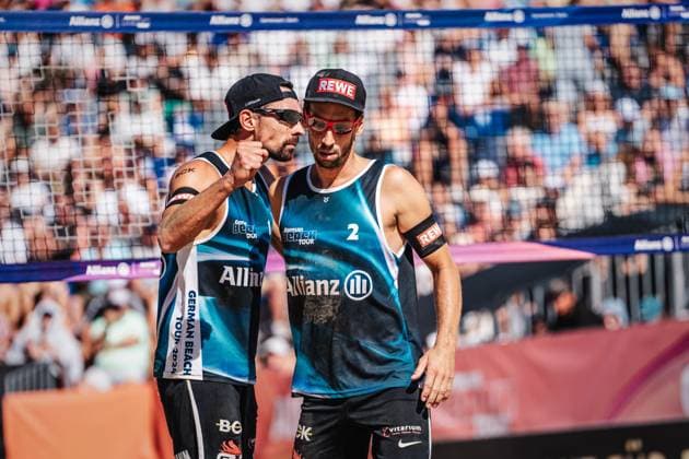 Beach volleyball men Allianz German Beach Tour German Beach Volleyball Championship 2024 01 09 2024 f l Jonathan Erdmann and Nejc Zemljak Timmendorfer Strand Ahmann Hager Arena Schleswig Holstein Germany