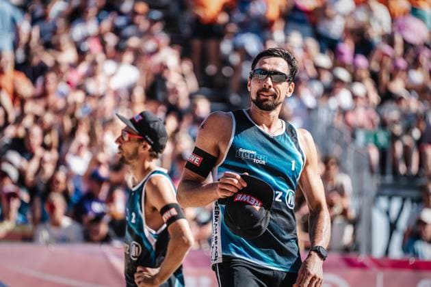 Beach volleyball men Allianz German Beach Tour German Beach Volleyball Championship 2024 01 09 2024 f l Nejc Zemljak and Jonathan Erdmann Timmendorfer Strand Ahmann Hager Arena Schleswig Holstein Germany