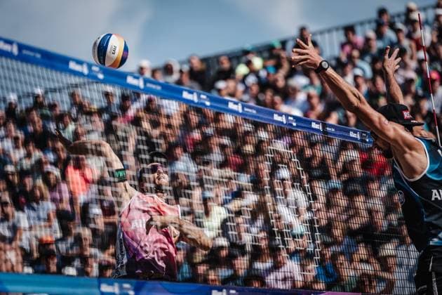 Beach volleyball men Allianz German Beach Tour German Beach Volleyball Championship 2024 01 09 2024 Clemens Wickler at Attack Timmendorfer Strand Ahmann Hager Arena Schleswig Holstein Germany