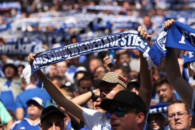 Fans of FC Schalke 04 at the match of the 2 BL season 2024 25 FC Schalke 04 1 FC Köln Copyright Thomas Pakusch