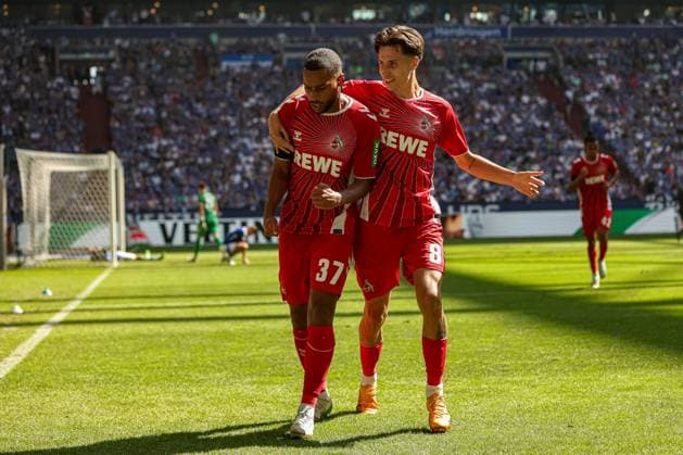 Gelsenkirchen, Germany, 01 09 24 Linton Maina 1 FC Koeln celebrates after scoring his team s second goal with teammates during the 2 Bundesliga match between FC Schalke 04 vs 1 FC Köln at Veltins Arena on September 01, 2024 in Gelsenkirchen, Germany Photo by Stefan Brauer Brauer Fotoagentur Gelsenkirchen, Germany, 01 09 24 Linton Maina 1 FC Koeln celebrates after scoring his team s second goal with teammates during the 2 Bundesliga match between FC Schalke 04 vs 1 FC Köln at Veltins Arena on September 1, 2024 in Gelsenkirchen, Germany Photo by Stefan Brauer Brauer Fotoagentur Gelsenkirchen Veltins Arena Germany Copyright: xStefanxBrauer Brauer-Fotoagenturx