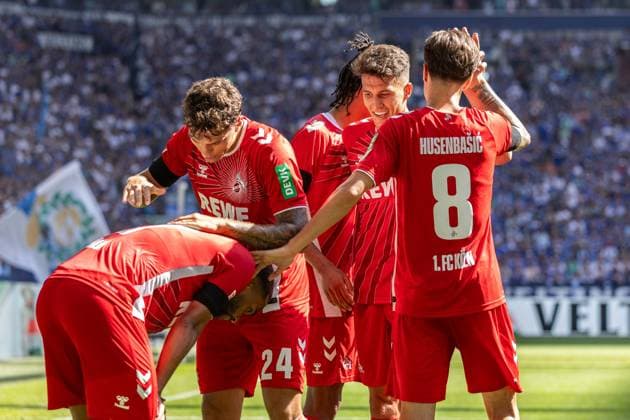 Soccer 2 Bundesliga 4 Matchday FC Schalke 04 1 FC Köln on 01 09 2024 at the Veltins Arena in Gelsenkirchen Goal celebration to 0 2 by Linton Maina Köln DFL regulations prohibit any use of photographs as image sequences and or quasi video xJRx