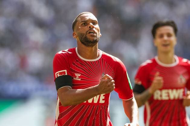 01 09 2024, Football, Season 2024 2025, 2 Bundesliga, Matchday 4, FC Schalke 04 1 FC Köln, Linton Maina 1 FC Köln celebrates after his goal to make it 0 - 2 Gelsenkirchen Veltins Arena NRW Germany xRHR PHOTO TRx Copyright: TimxRehbein RHR-FOTOx RHR-FOTO TR