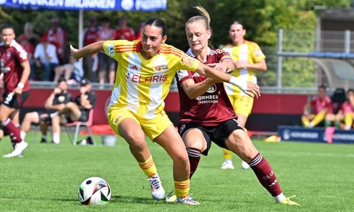 01 09 2024 Soccer Season 2024 2025 2 Women Soccer Bundesliga 01 Matchday 1 FC Nürnberg FCN Club Clubfrauen FC Union Berlin FCU SVW Sportfoto Zink xwoxzix Judith Steinert 17, 1 FC Union Berlin Luisa Guttenberger 4, 1 FC Nürnberg FCN