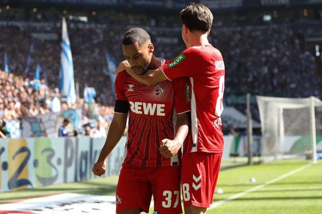 The players of 1 FC Köln are happy about the goal to 0 2 by Linton Maina 1 FC Köln at the match of the 2 BL season 2024 25 FC Schalke 04 1 FC Köln Copyright Thomas Pakusch