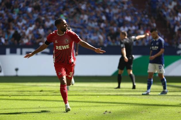 Linton Maina 1 FC Köln celebrates his goal for 0 2 during the match of the 2 BL season 2024 25 FC Schalke 04 1 FC Köln Copyright Thomas Pakusch