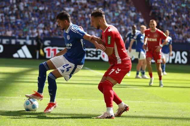 Ilyes Hamache FC Schalke 04 and Leart Pacarada 1 FC Köln at the match of the 2 BL season 2024 25 FC Schalke 04 1 FC Köln Copyright Thomas Pakusch