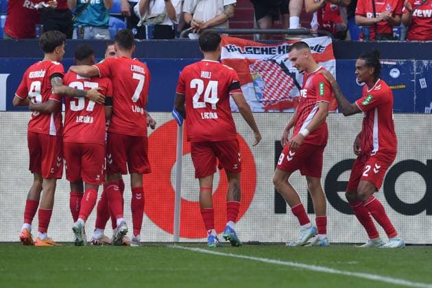 Soccer 2 Bundesliga 4 Matchday FC Schalke 04 1 FC Köln on 01 09 2024 at the Veltins Arena in Gelsenkirchen Goal celebration to 0 3 by Tim Lemperle Köln DFL regulations prohibit any use of photographs as image sequences and or quasi video xRx