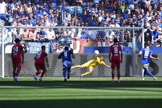 Soccer 2 Bundesliga 4 Matchday FC Schalke 04 1 FC Köln on 01 09 2024 at the Veltins Arena in Gelsenkirchen Kenan Karaman Schalke shoots a penalty to 1 3 DFL regulations prohibit any use of photographs as image sequences and or quasi video xRx