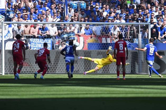 Soccer 2 Bundesliga 4 Matchday FC Schalke 04 1 FC Köln on 01 09 2024 at the Veltins Arena in Gelsenkirchen Kenan Karaman Schalke shoots a penalty to 1 3 DFL regulations prohibit any use of photographs as image sequences and or quasi video xRx
