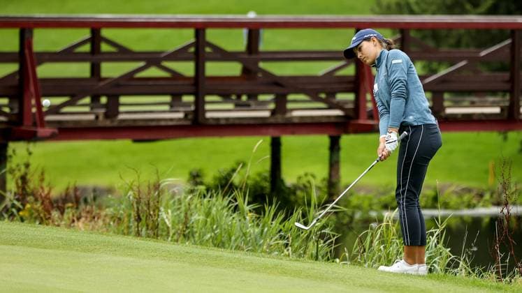 2024 KPMG Women s Irish Open - Pro Am, Carton House, Kildare 1 9 2024 Alexandra Swayne chips onto the 16th green Alexandra Swayne chips onto the 16th green 1 9 2024  Copyright: x INPHO BenxBradyx BB_10812