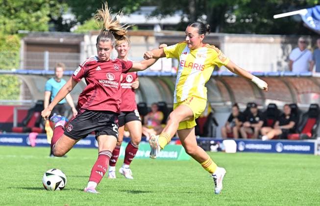 01 09 2024 Soccer Season 2024 2025 2 Women Soccer Bundesliga 01 Matchday 1 FC Nürnberg FCN Club Clubfrauen FC Union Berlin FCU SVW Sportfoto Zink xwoxzix Nele Bauereisen 23, 1 FC Nürnberg FCN Athanasia Moraitou 77, 1 FC Union Berlin