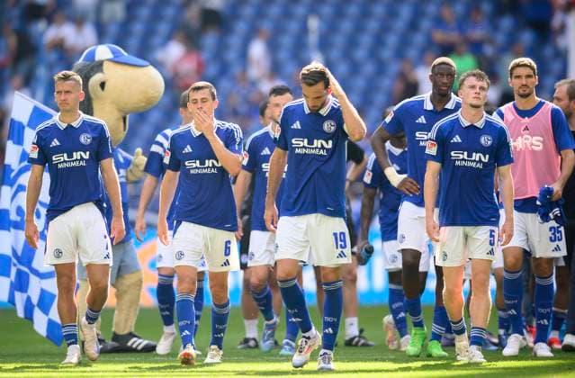 v l Paul SEGUIN GE , Ron SCHALLENBERG GE , Kenan KARAMAN GE , Derry MURKIN GE Marcin KAMINSKI GE disappointed after the match, Soccer 2 Bundesliga, Matchday 4, FC Schalke 04 GE 1 FC Koeln K 1 3, on 01 09 2024 in Gelsenkirchen Germany DFL regulations prohibit any use of photographs as image sequences and or quasi video Â