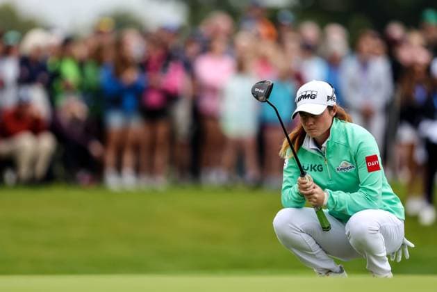 2024 KPMG Women s Irish Open - Pro Am, Carton House, Kildare 1 9 2024 Leona Maguire lines up her putt on the 18th green Leona Maguire lines up her putt on the 18th green 1 9 2024  Copyright: x INPHO BenxBradyx BB4_5858