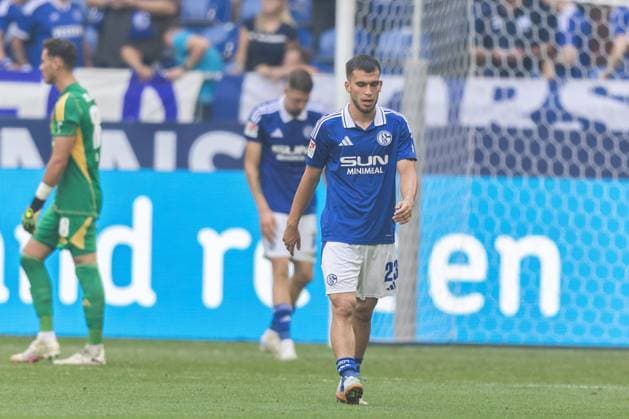 Soccer 2 Bundesliga 4 Matchday FC Schalke 04 1 FC Köln on 01 09 2024 at the Veltins Arena in Gelsenkirchen Mehmet Cab Aydin Schalke disappointed after the match DFL regulations prohibit any use of photographs as image sequences and or quasi video xJRx
