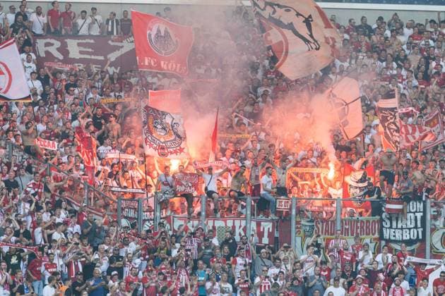 Soccer 2 Bundesliga 4 Matchday FC Schalke 04 1 FC Köln on 01 09 2024 at the Veltins Arena in Gelsenkirchen Fans of Köln celebrate the victory DFL regulations prohibit any use of photographs as image sequences and or quasi video xJRx