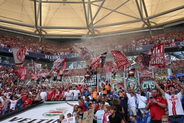 Fans of 1 FC Köln at the match of the 2 BL season 2024 25 FC Schalke 04 1 FC Köln Copyright Thomas Pakusch