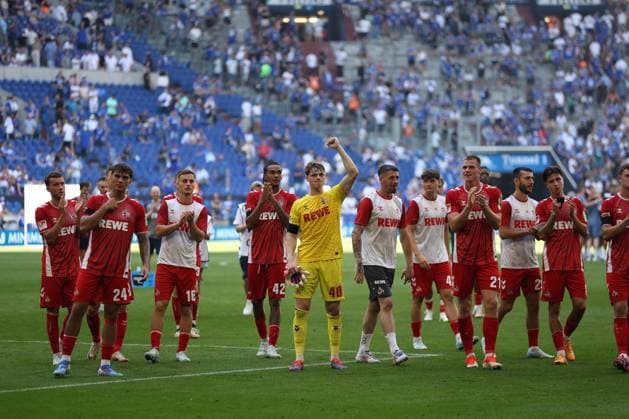 The players of 1 FC Köln together with the fans are happy about the 1 3 victory in the match of the 2 BL season 2024 25 FC Schalke 04 1 FC Köln Copyright Thomas Pakusch