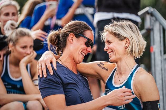 Beach volleyball women Allianz German Beach Tour German Beach Volleyball Championship 2024 01 09 2024 v l Kira Walkenhorst and Laura Ludwig say goodbye, end of career Timmendorfer Strand Ahmann Hager Arena Schleswig Holstein Germany