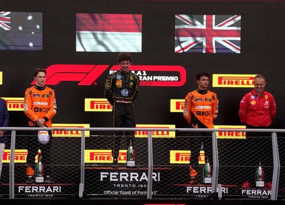 01 09 2024, Autodromo Nazionale di Monza, Monza, FORMULA 1 PIRELLI GRAN PREMIO D ITALIA 2024 ,in the picture winner Charles Leclerc MCO , Scuderia Ferrari HP, 2nd place for Oscar Piastri AUS , McLaren F1 Team, 3rd place for Lando Norris GBR , race director Diego Ioverno Scuderia Ferrari Defodi 506 20240901 hbr 4355 Defodi-506