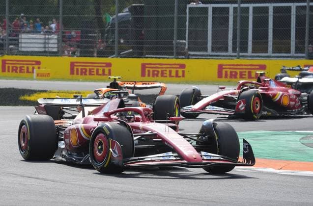 FORMULA 1 PIRELLI GRAN PREMIO D ITALIA 2024 01 09 2024, Autodromo Nazionale di Monza, Monza, FORMULA 1 PIRELLI GRAN PREMIO D ITALIA 2024 ,in the picture Charles Leclerc MCO , Scuderia Ferrari HP, Lando Norris GBR , McLaren F1 Team, Carlos Sainz Jr ESP , Scuderia Ferrari nordphotoxGmbHx xBratic nph00250